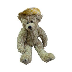 Vintage Ty Teddy Bear Yellow Hat 1993 Plush Toy Tan Fur 12 Inch Stuffed Animal